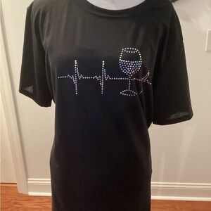 Black Short Sleeve Tee with Rhinestone Design